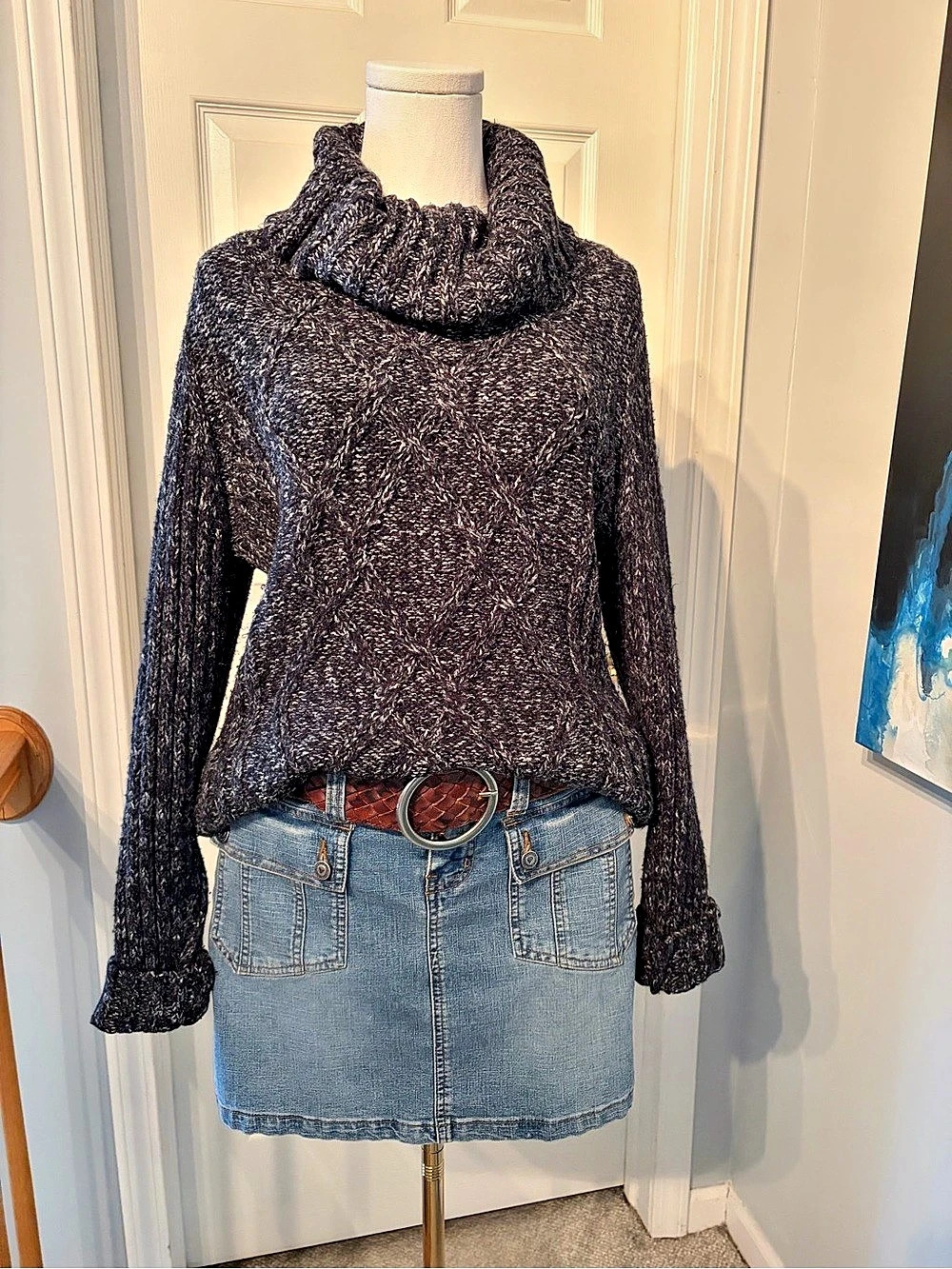 St. John’s Bay Cowl Neck Knit Sweater Black Gray XL